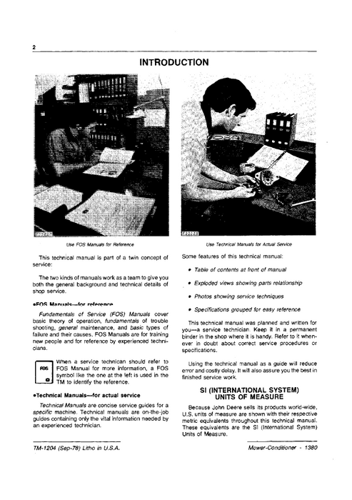 John Deere 1380 Agricultural Mower Technical Manual TM1204 PDF