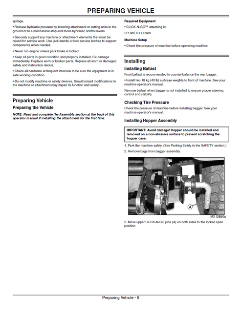 John Deere 14-Bushel Rear Bagger OMM147540 Operator Service Manual