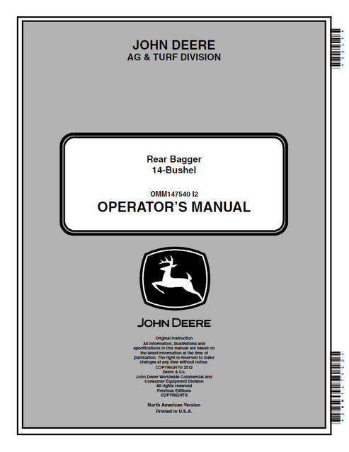 John Deere 14-Bushel Rear Bagger Operator Manual OMM147540 PDF