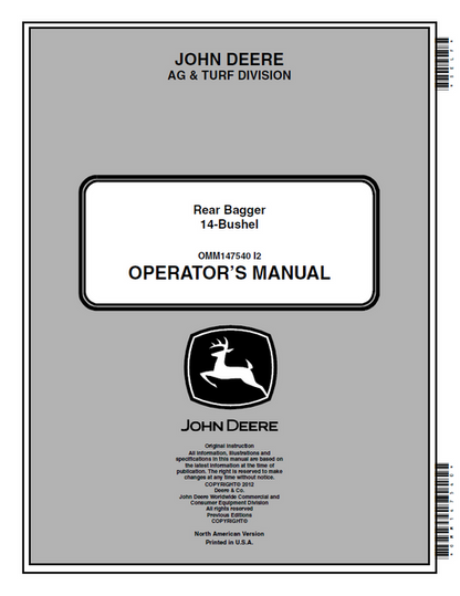 John Deere 14-Bushel Rear Bagger Operator Manual OMM147540 PDF