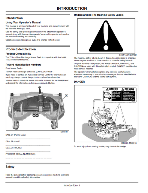 John Deere 1400/1500 Front Mower 72-Inch Deck Operator Manual PDF