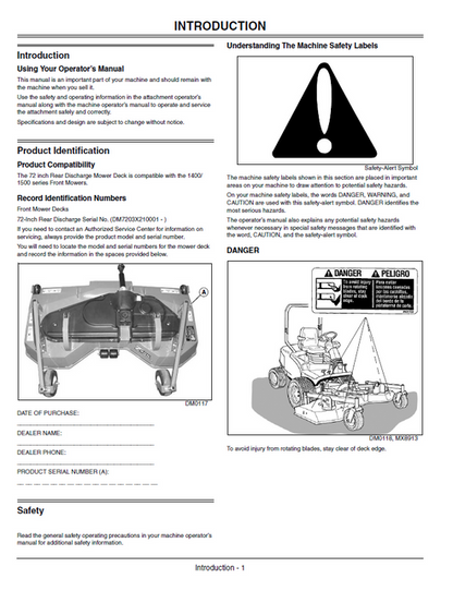 John Deere 1400/1500 Front Mower 72-Inch Deck Operator Manual PDF