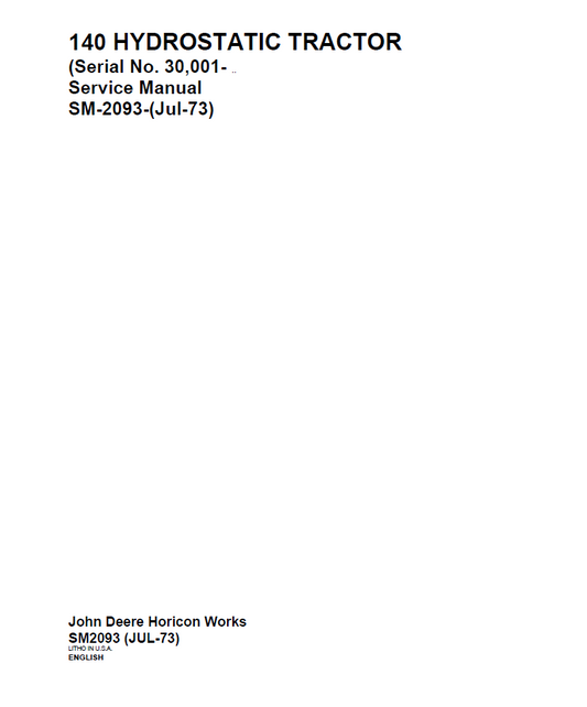 John Deere 140 Hydrostatic Tractor Service Manual SM2093 PDF