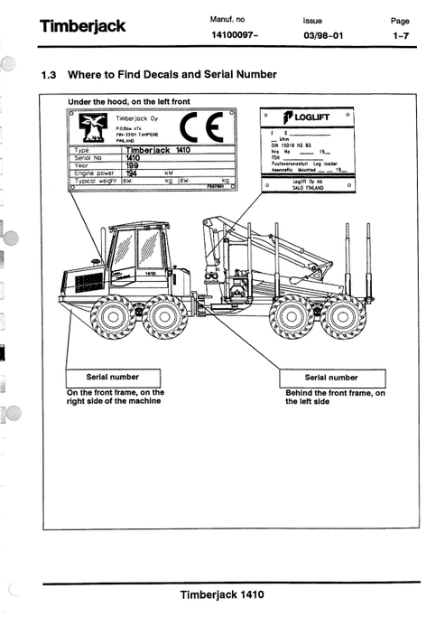 John Deere 1410A Forestry Forwarder Operator Manual F055194