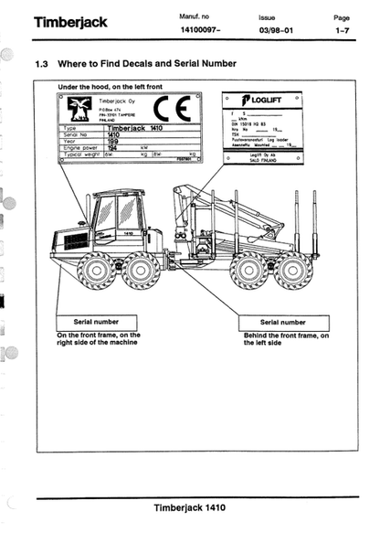 John Deere 1410A Forestry Forwarder Operator Manual F055194
