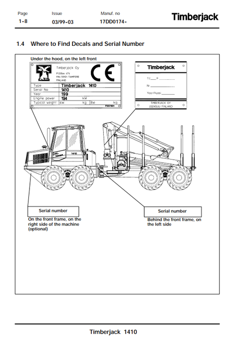 John Deere 1410A Forwarder Operating & Maintenance Manual