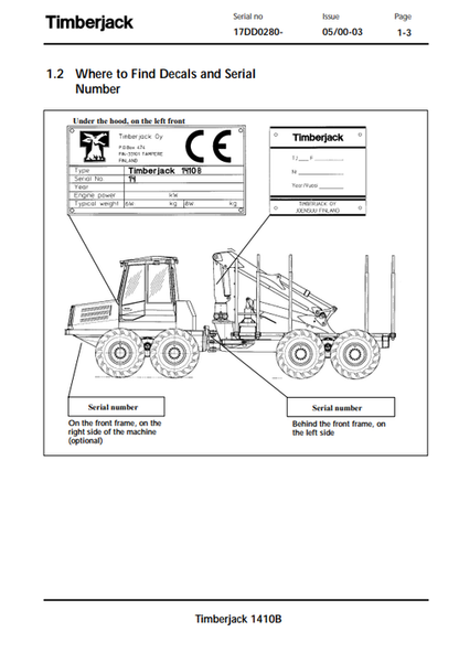 John Deere 1410B Forestry Forwarder Operator Manual F060393