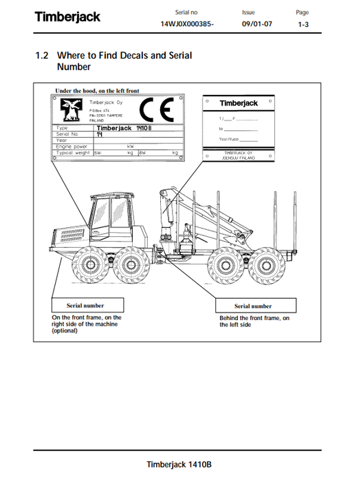John Deere 1410B Forestry Forwarder Operator Manual F062562