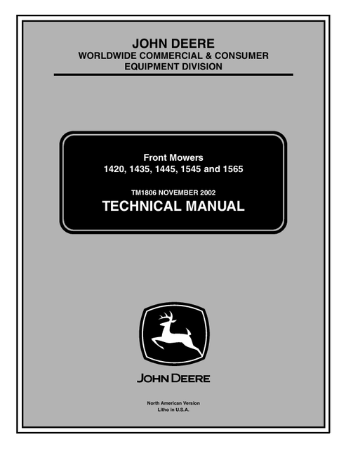 John Deere 1420 1435 1445 1545 1565 Front Mower Manual TM1806