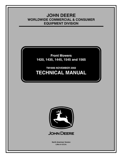 John Deere 1420 1435 1445 1545 1565 Front Mower Manual TM1806