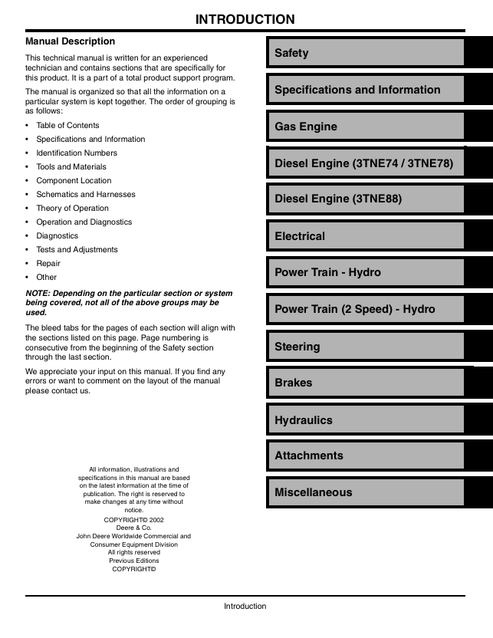 John Deere 1420–1565 Front Mower Technical Service Manual