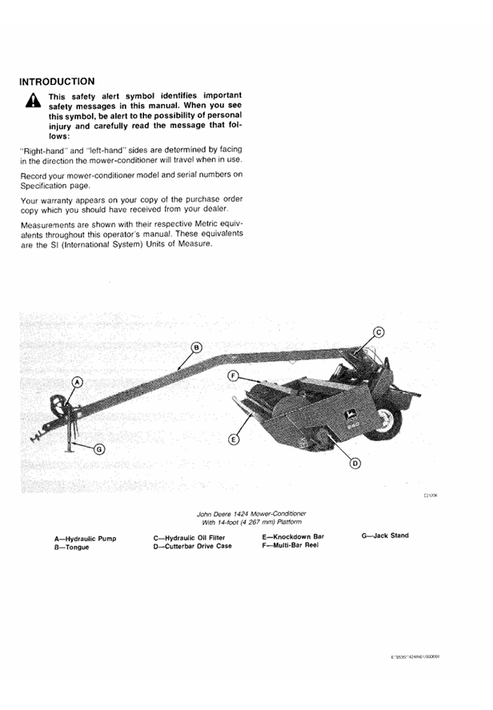 John Deere 1424 Mower-Conditioner Operating & Maintenance Manual PDF