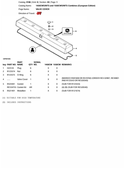 John Deere 1450 1550 CWS Harvester Parts Catalog Manual