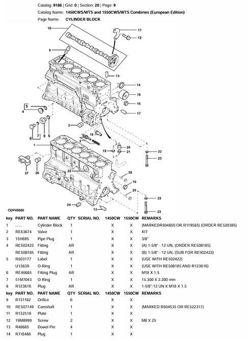 John Deere 1450 1550 CWS Harvester Parts Identification Manual