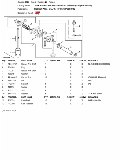 John Deere 1450 1550 CWS Harvester Parts Manual