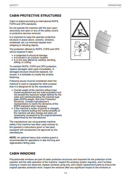 John Deere 1470G CTL Harvester Operator Instruction Manual PDF