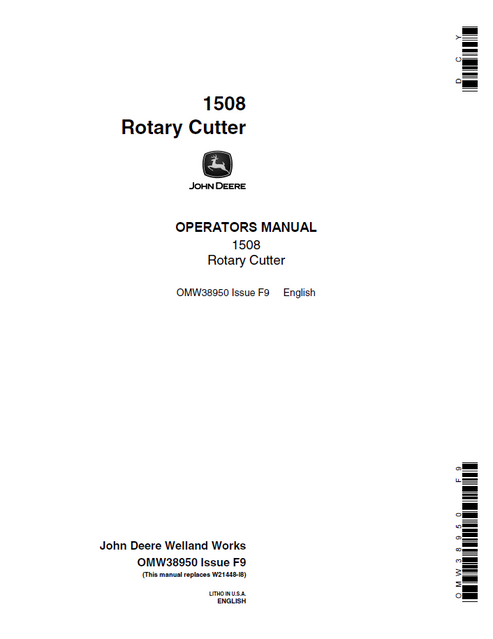John Deere 1508 Rotary Cutter Operator Manual OMW38950