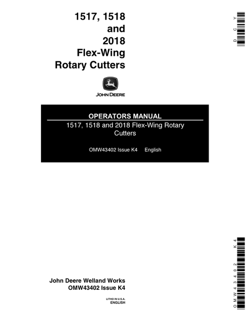 John Deere 1517 1518 2018 Flex-Wing Rotary Cutter Operator Manual