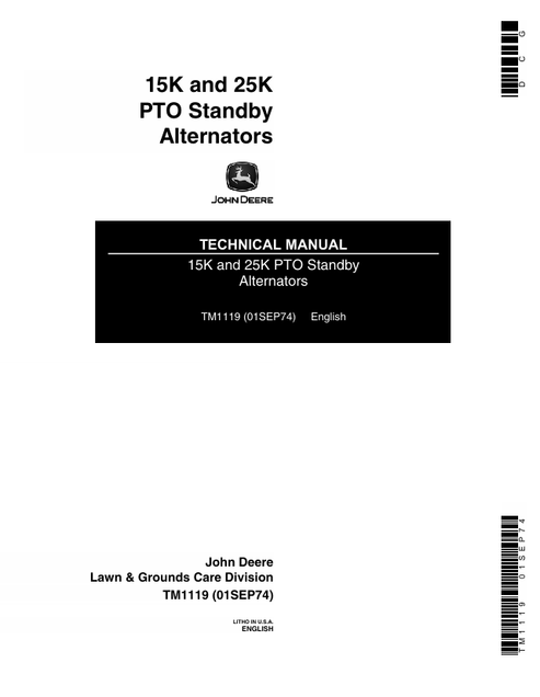 John Deere 15K 25K PTO Standby Alternator Technical Manual TM1119