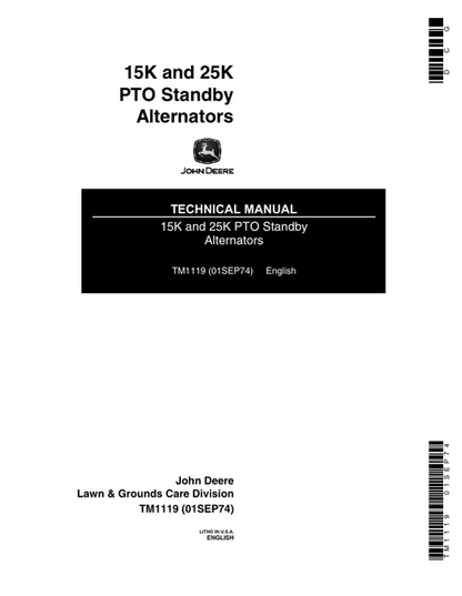 John Deere 15K 25K PTO Standby Alternator Technical Manual TM1119