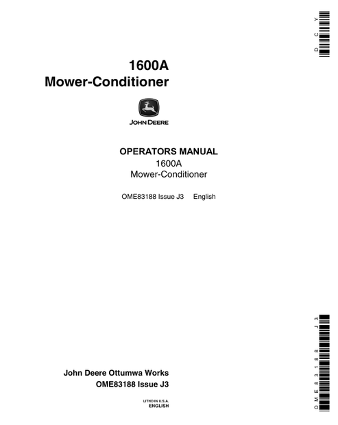 John Deere 1600A Mower-Conditioner Operator Manual OME83188