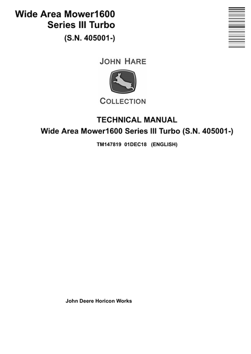 John Deere 1600 Turbo Series III Wide Area Mower Technical Manual TM147819