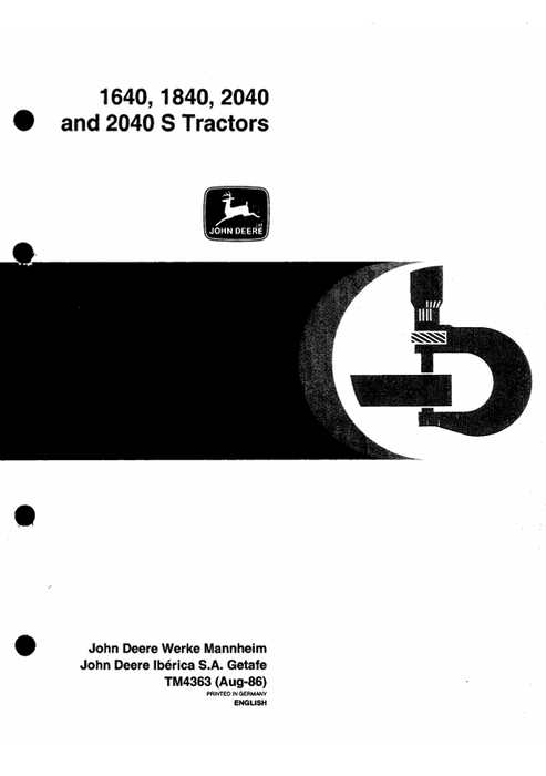 John Deere 1640 1840 2040 2040S Tractor Technical Manual TM4363