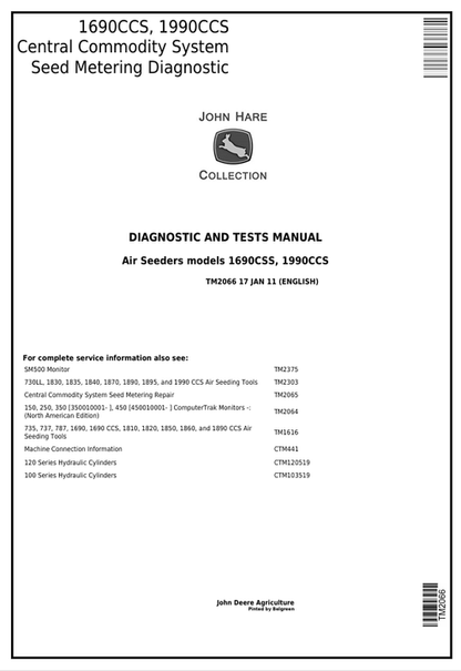 John Deere 1690CSS 1990CCS Seed Metering Diagnostic & Tests Manual TM2066