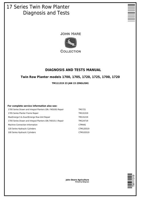 John Deere 1700 1705 1720 1725 Twin Row Planter Manual TM111319