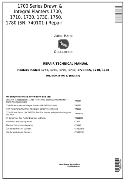 John Deere 1700 1710 1720 1730 1750 1780 Planter Manual TM124719