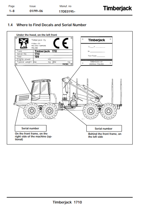 John Deere 1710 Forestry Forwarder Operator Manual F057893