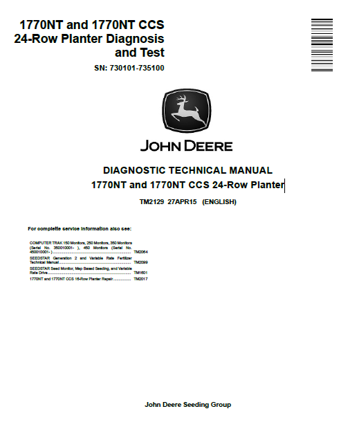 John Deere 1770NT and 1770NT CCS 24-Row Planter Diagnostic Technical Manual TM2129 PDF 