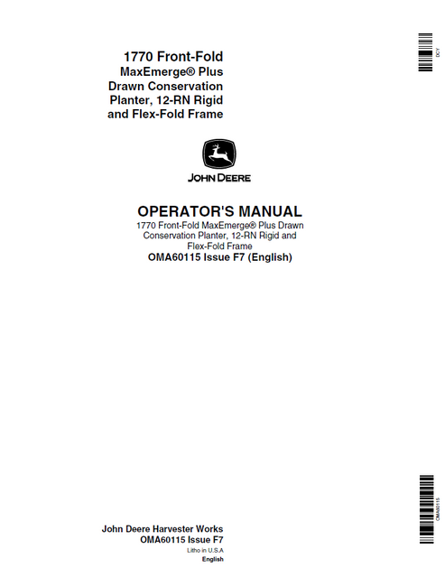 John Deere 1770 MAXEMERGE Plus 12-RN Planter Operator Manual OMA60115