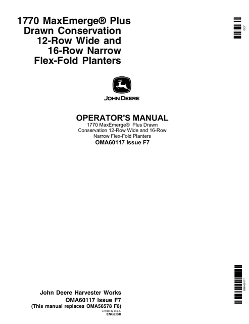 John Deere 1770 MaxEmerge Plus Flex-Fold Planter Operator Manual OMA60117