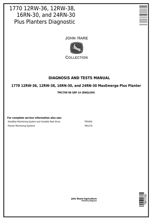 John Deere 1770 Plus Planter Diagnosis & Tests Manual TM1709