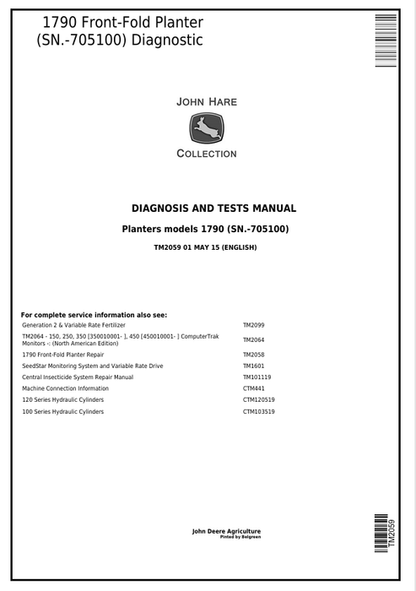 John Deere 1790 Front-Fold Planter Diagnostic & Test Manual TM2059