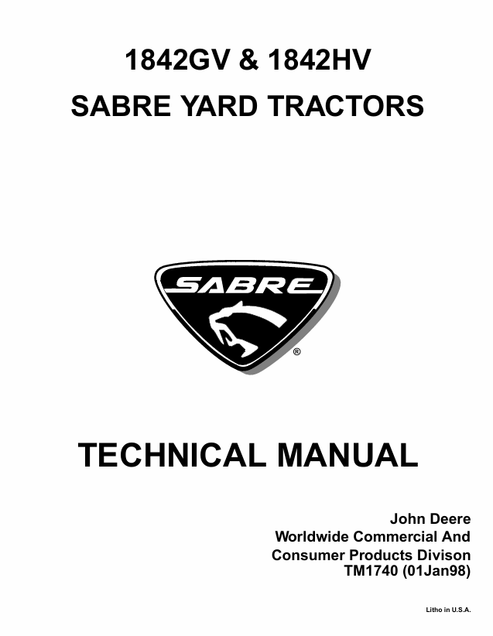 John Deere 1842GV 1842HV Sabre Yard Tractor Technical Manual PDF