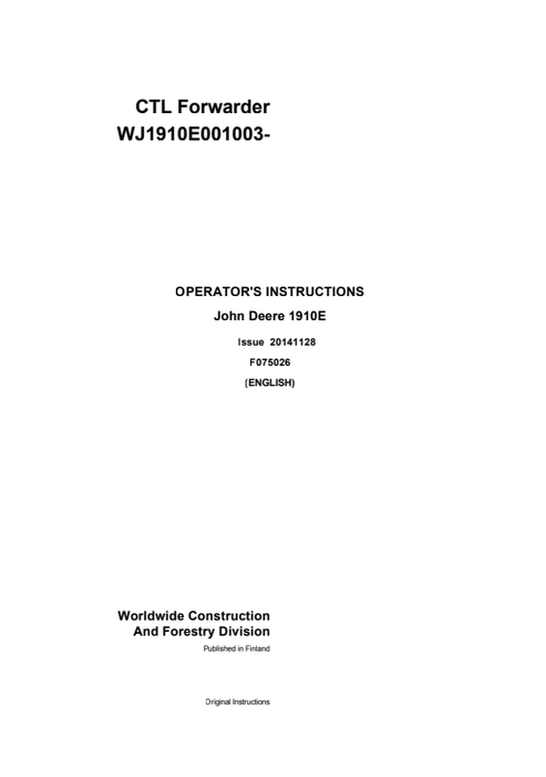 John Deere 1910E Operator Instruction Manual F075026 PDF