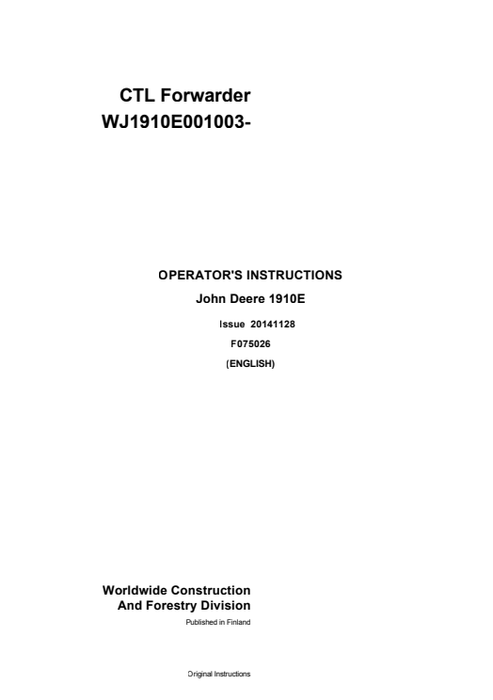 John Deere 1910E T2 Operator Instruction Manual F670648 PDF