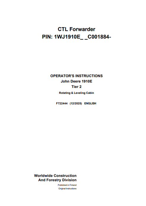 John Deere 1910E Tier 2 Rotating & Leveling Cabin Manual F722444