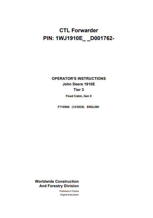 John Deere 1910E Tier 3 Gen II Operator Instruction Manual F710966