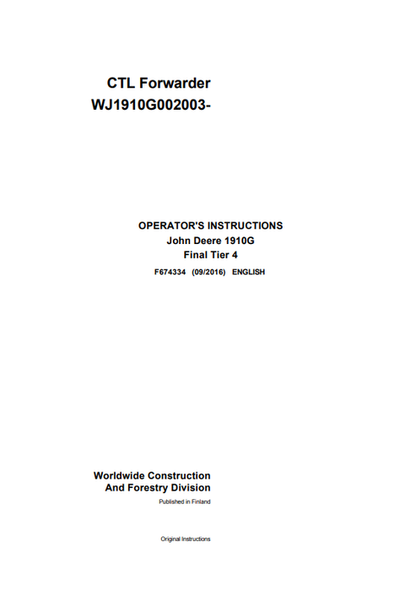 John Deere 1910G Final Tier 4 Operator Manual F674334 PDF