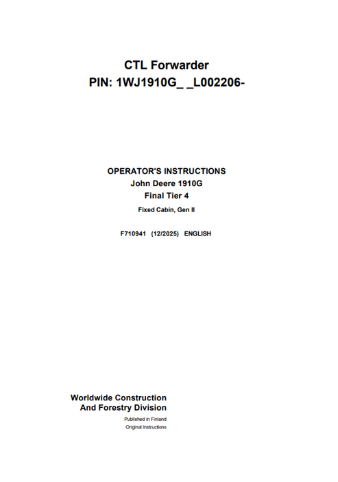 John Deere 1910G Tier 4 Gen II Operator Instruction Manual F710941