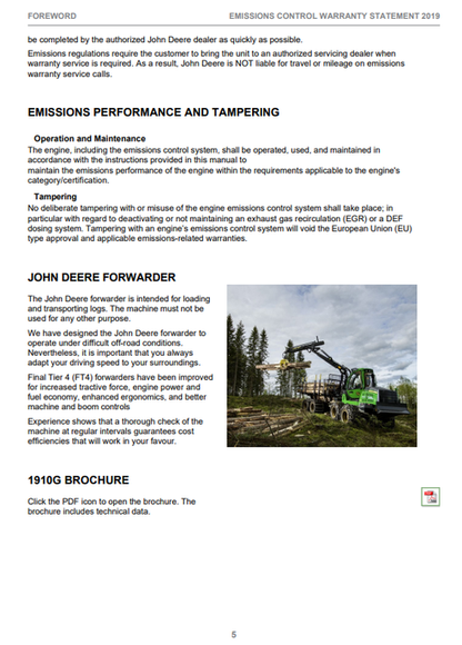 John Deere 1910G Tier 4 Operator Manual PDF F708999