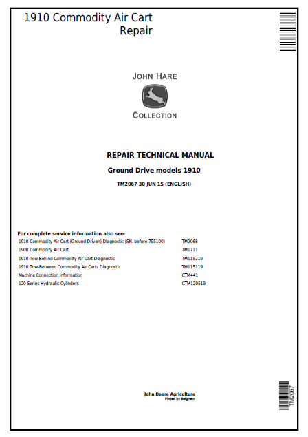 John Deere 1910 Commodity Air Cart Repair Technical Manual TM2067 PDF 