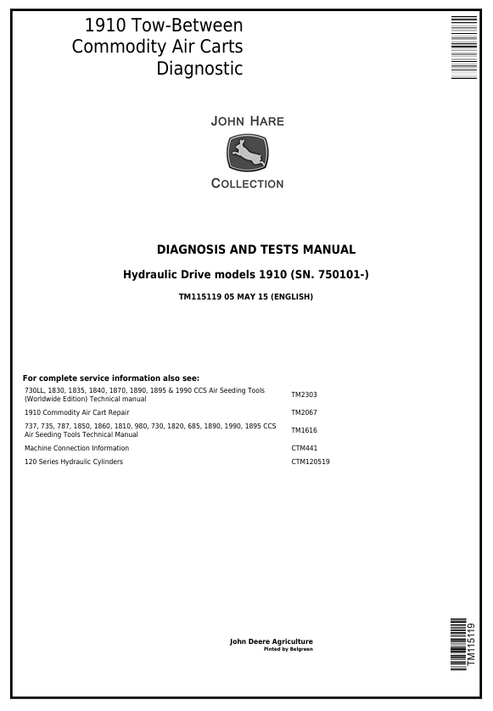 John Deere 1910 Tow Between Commodity Air Cart Diagnosis & Test Manual