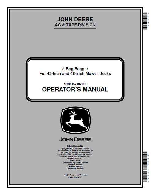 John Deere 2-Bag Bagger 42 & 48-Inch Mower Deck Operator Manual OMM167392
