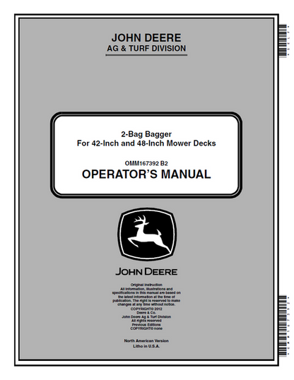 John Deere 2-Bag Bagger 42 & 48-Inch Mower Deck Operator Manual OMM167392