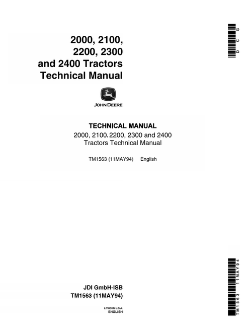 John Deere 2000 2100 2200 2300 2400 Tractor Technical Manual TM1563