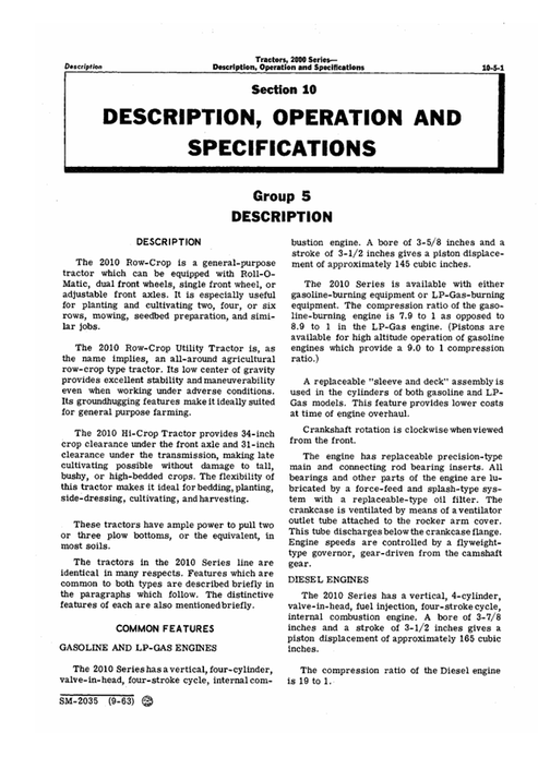 John Deere 2000 Series Agricultural Tractor Workshop Manual SM2035